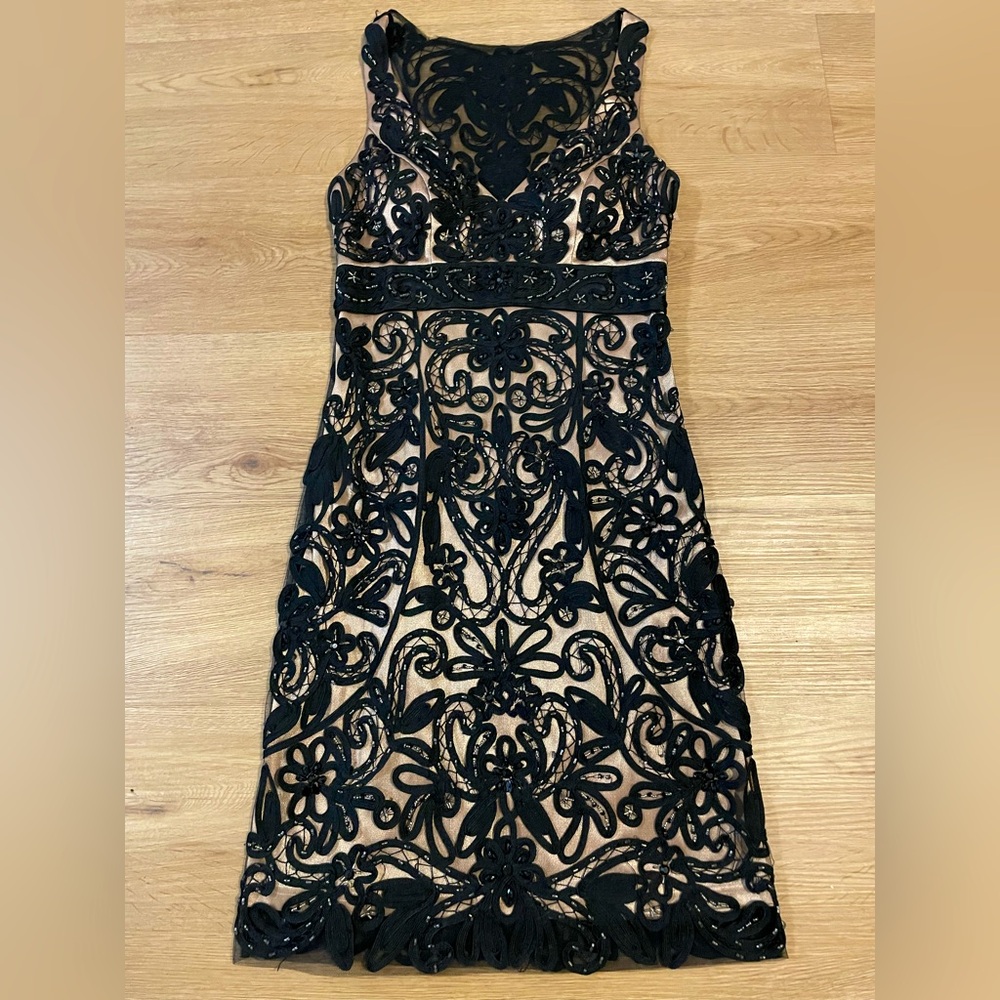 Sue Wong Nocturne Black Lace Beaded Evening Cocktail Dress Size 2